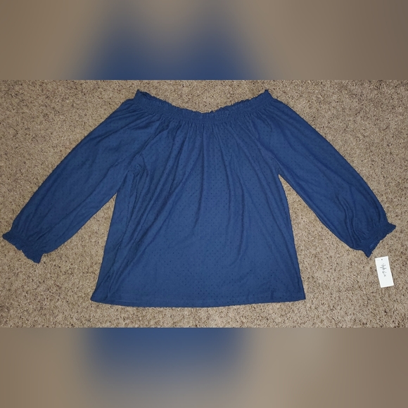 STYLE & CO BLUE OFF-THE-SHOULDER TOP - Picture 4 of 4